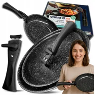 Zestawy garnków i patelni - Patelnia Marmurkowa KOMPLET PATELNI 3w1 28cm 24cm Odpinana Rączką INDUKCJA - miniaturka - grafika 1