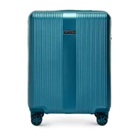 Walizki - Mała walizka z polikarbonu w pionowe tłoczenia niebieska - miniaturka - grafika 1