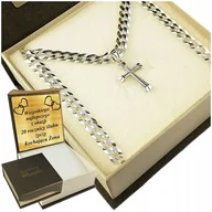 Naszyjniki męskie - Srebrny Łańcuszek Męski Naszyjnik Pancerka Srebro 925 Z Krzyżykiem Grawer - miniaturka - grafika 1