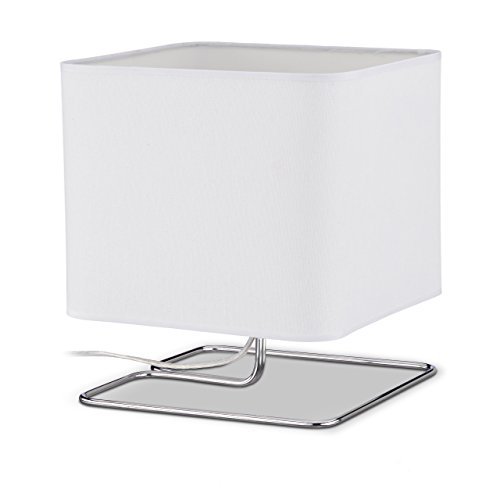Relaxdays lampa stołowa lampa na stolik nocny biały, z materiału klosz lampy i metalowym stelażem, wys. x szer. x gł.: 28,5 x 24,5 x 24 cm, White 10021778