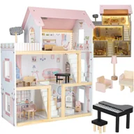 Figurki dla dzieci - Domek dla lalek drewniany mebelki 80cm róż LED Kik Sp. z o. o. Sp. k. - miniaturka - grafika 1