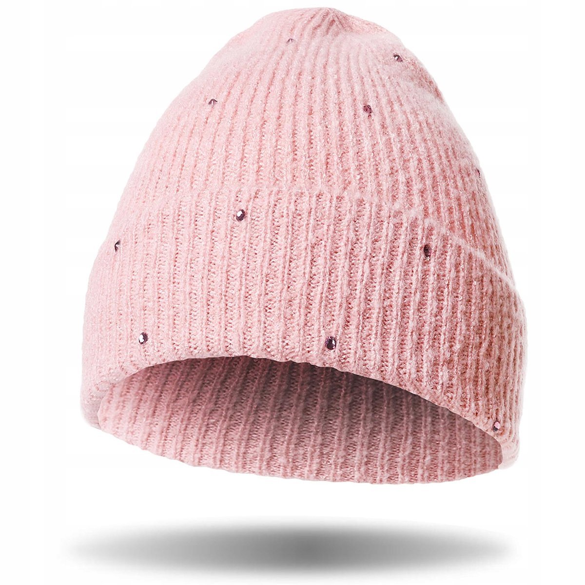 CZAPKA DAMSKA ZIMOWA JESIENNA CIEPŁA GRUBA BEANIE PRĄŻKOWANA RÓŻOWA MORAJ PINK