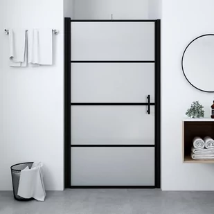 vidaXL Drzwi prysznicowe, hartowane szkło mrożone, 81 x 195 cm, czarne - Kabiny prysznicowe - miniaturka - grafika 1