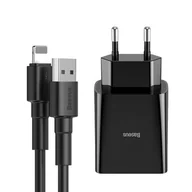 Ładowarki do telefonów - Baseus szybka ładowarka sieciowa 2x USB 10,5 W 2,1 A + kabel USB - Lightning 2,4 A 1 m czarny (TZCCFS-R01) - miniaturka - grafika 1