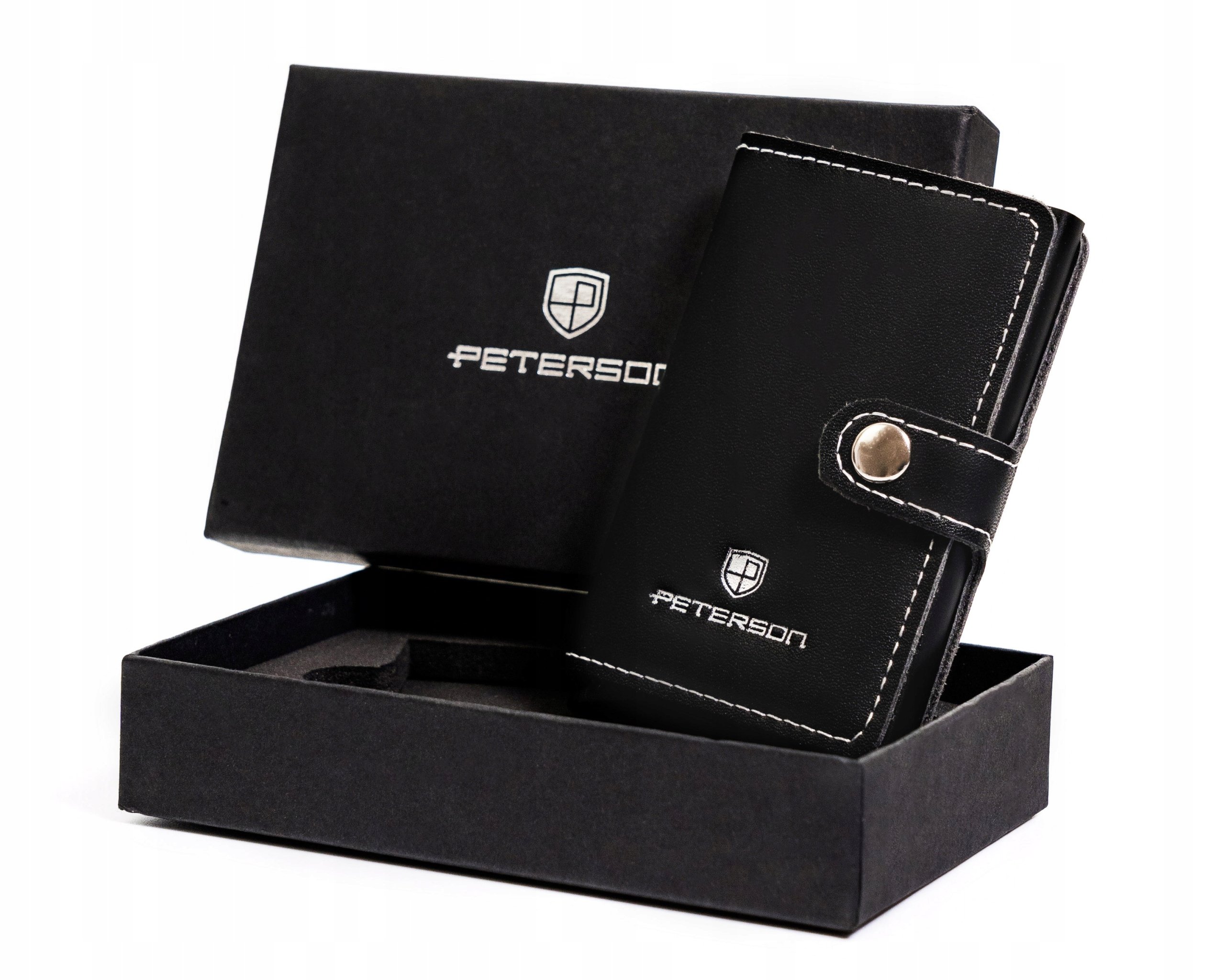 Peterson mały portfel skórzany smart wallet na karty automatyczny Rfid