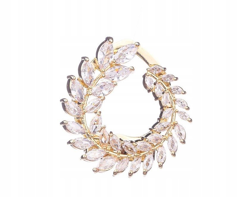 wyjątkowa BROSZKA ozdoba do ubrań LISTKEK kolor złoty zdobiony cyrkoniami