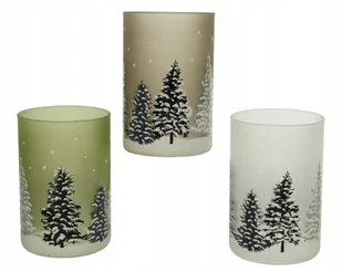 Świecznik Szklany Świąteczny Na Tealight Z Choinką 12 Cm - Ozdoby bożonarodzeniowe - miniaturka - grafika 1