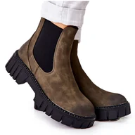 Botki damskie - Botki Workery Trapery Ocieplane Sergio Leone TR761 Zielone - miniaturka - grafika 1