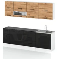 Meble kuchenne - Meble Kuchenne Nowoczesne Kuchnia Robo Lux 2.6m Szafki Sonoma Czarny Połysk - miniaturka - grafika 1