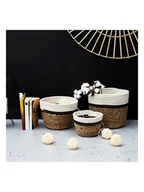 Pudła i pojemniki do przechowywania - HYGGE Kosz w kolorze biało-jasnobrązowym - wys. 26 x Ø 21 cm - miniaturka - grafika 1