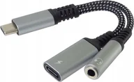 Adaptery i przejściówki - Adapter USB PremiumCord PremiumCord Redukce USB-C /3,5mm jack s DAC chipem + USB-C pro nabíjení 13cm ku31zvuk04 - miniaturka - grafika 1