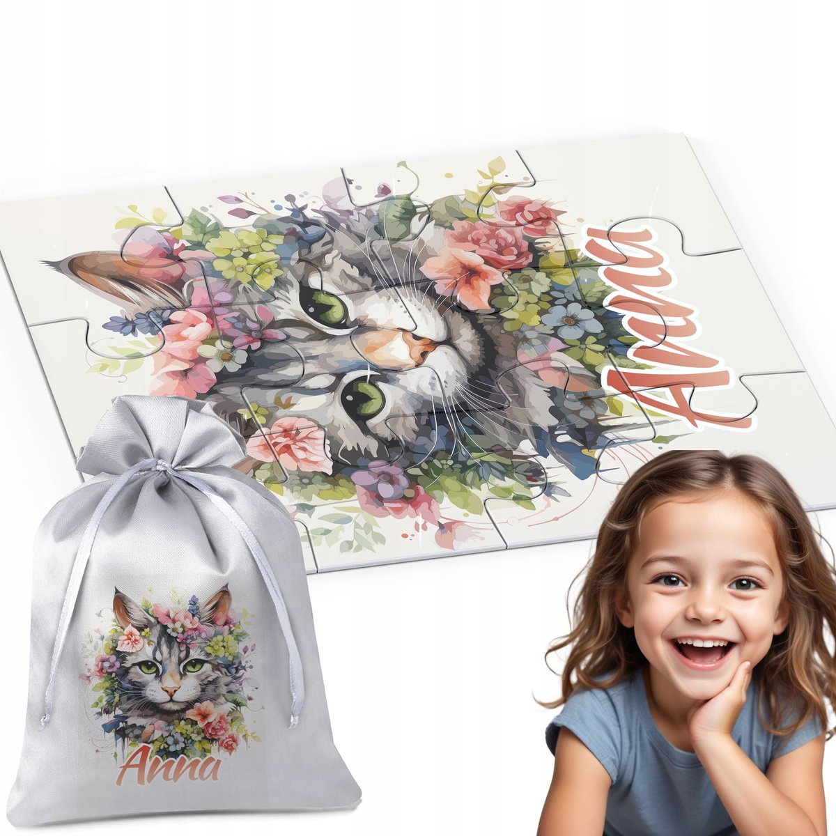 PUZZLE IMIĘ 12 el. SŁODKIE KOTY PREZENT NA ŚWIĘTA DZIECKA DO PRZEDSZKOLA