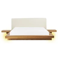 Łóżka - Łóżko z LED ekoskóra 160 x 200 cm jasne drewno ZEN - miniaturka - grafika 1