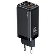 Ładowarki do telefonów - USAMS Ład. siec. 1xUSB-C+1xUSB T47 65W PD Fast Charging Super Si czarny/black CC153TC01  (US-CC153) - miniaturka - grafika 1