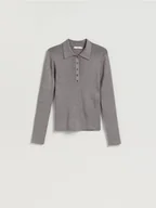 Bluzki damskie - Reserved - Bluzka z kołnierzykiem - ciemnoszary - miniaturka - grafika 1