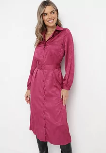 Sukienki - Fioletowa Koszulowa Sukienka Midi z Materiałowym Paskiem Gloriese - grafika 1