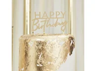 Ciasta i półprodukty do ciast - Topper akrylowy na tort Happy Birthday złoty - 11 cm - 1 szt. - miniaturka - grafika 1