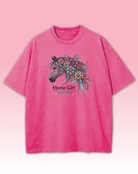 Koszulki i topy damskie - Koszulka oversize Horse Girl Kolorowy Koń Sprana Ciemnoróżowy M - Empik - miniaturka - grafika 1