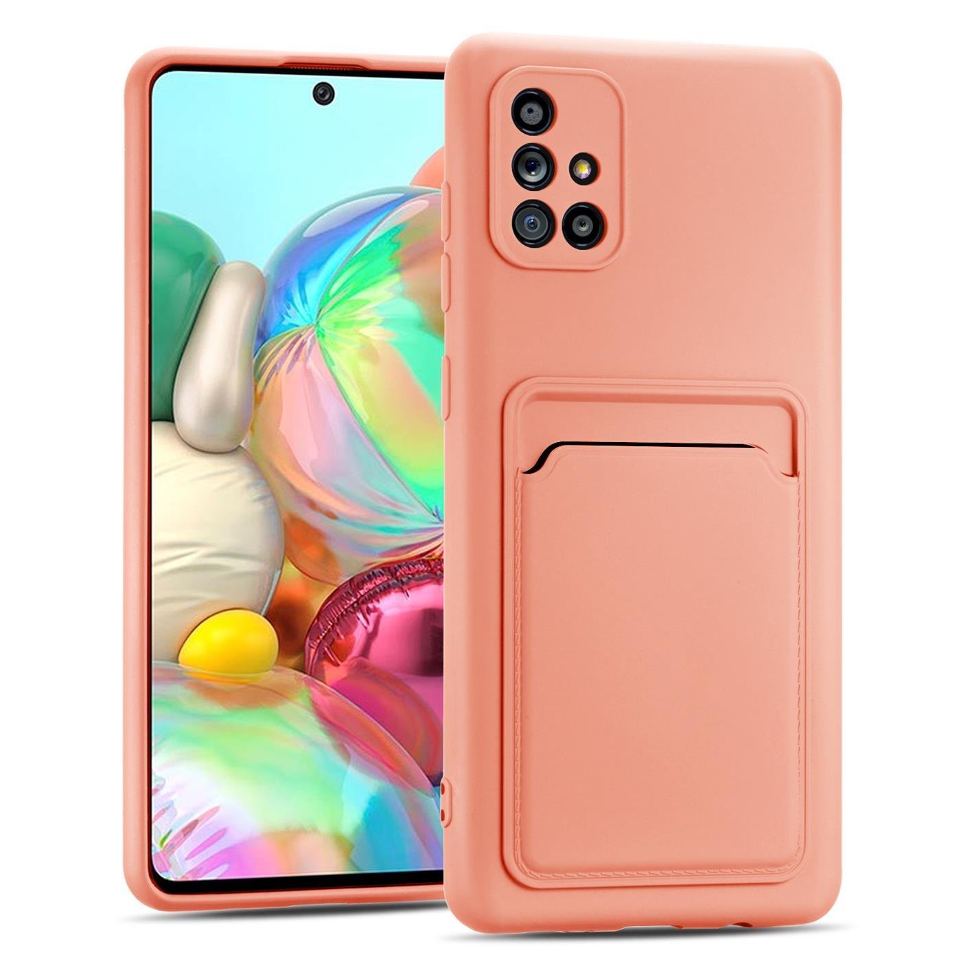 Etui na telefon komórkowy Samsung Galaxy A71 silikonowe etui ochronne z kieszenią na kartę Slim Wallet Case, różowe