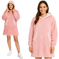 Bluzy damskie - Koc Bluza z Kapturem Oversize Ciepła Gruba Kocobluza Futrzak Długa Duża XXL - miniaturka - grafika 1