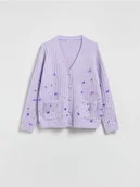 Swetry damskie - Reserved - Kardigan z aplikacjami - lawendowy - miniaturka - grafika 1