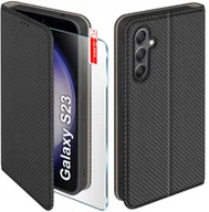 Etui i futerały do telefonów - Etui z klapką do Samsung S23 Zamykane Czarne Futerał + Szkło 9H - miniaturka - grafika 1