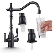 Baterie kuchenne - Bateria Kuchenna Trójdrożna z Obrotową Wylewką Kran Do Kuchni Czarny Stary Styl RETRO Woda Filtrowana - miniaturka - grafika 1