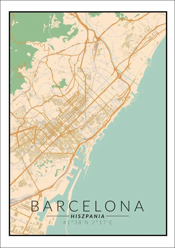 Plakat, Barcelona mapa kolorowa, 61x91,5 cm