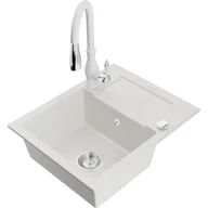 Zlewozmywaki z baterią - Mexen Enzo zlewozmywak granitowy 1-komorowy z ociekaczem i baterią kuchenną Savita, biały - miniaturka - grafika 1