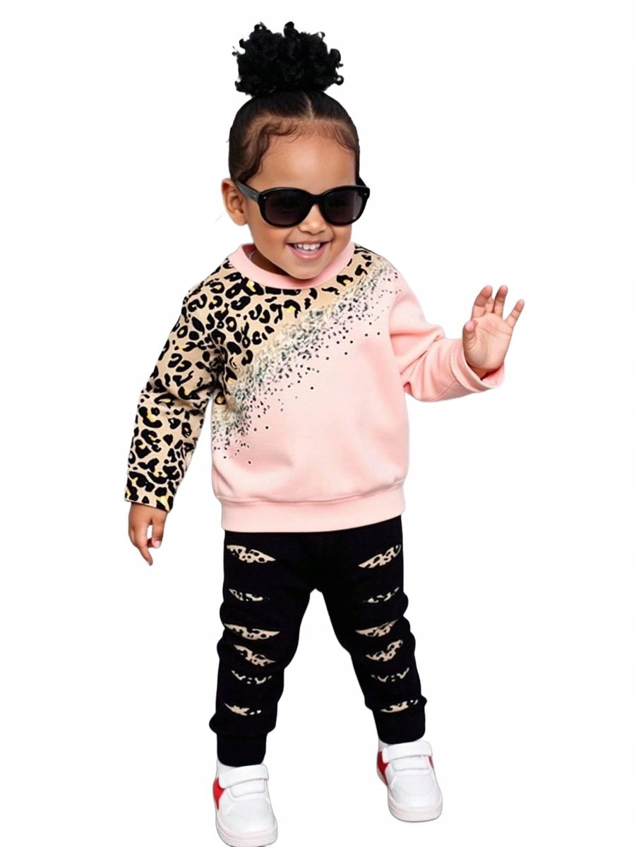 SHEIN BLUZA DZIECIĘCA ŚLICZNA ŁOSOSIOWA Z PANTERKĄ I LEGGINSY 82 1LA