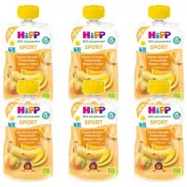 Hipp Sport Mus owocowy po 1. roku banany-gruszki-pomarańcze-mango z ryżem zestaw 6 x 120 g Bio - Desery dla dzieci - miniaturka - grafika 1