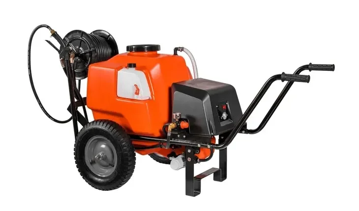 STOCKER wygodny ciśnieniowy opryskiwacz taczkowy 80 L akumulator 12V/36 Ah