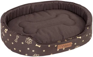 Owalne legowisko kojec dla psa Welsti brązowy złote kości i łapki XXL 100x80 wigofil - Sprzęt podróżny i transportery dla psów - miniaturka - grafika 1