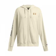 Bluzy damskie - Damska bluza dresowa rozpinana z kapturem Under Armour Project Rock W Hwt Fz Hard At Wrk - beżowa - UNDER ARMOUR - miniaturka - grafika 1