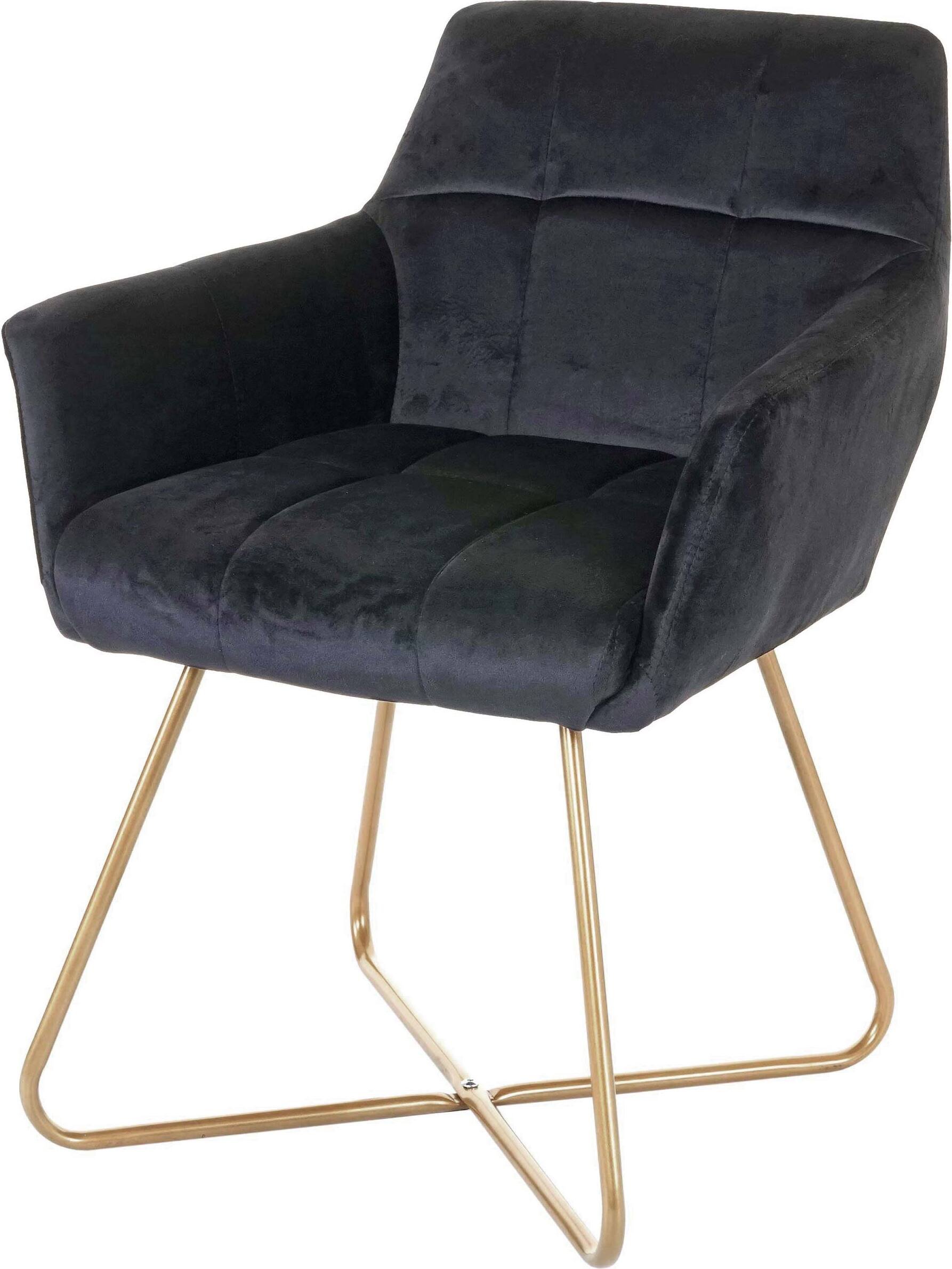 Krzesło do jadalni HWC-F37, krzesło kuchenne, retro design aksamitne złote nóżki ~ czarny
