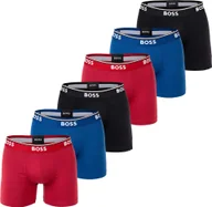 Majtki męskie - BOSS Herren Boxershorts, 6er Pack - Bokserki 6P Power, Bawełna Stretch, Logo Rot/Blau/Schwarz S - miniaturka - grafika 1