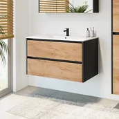 Umywalki - CABINET BATHROOM SA90DL-4 BLACK/GOLD OAK - miniaturka - grafika 1