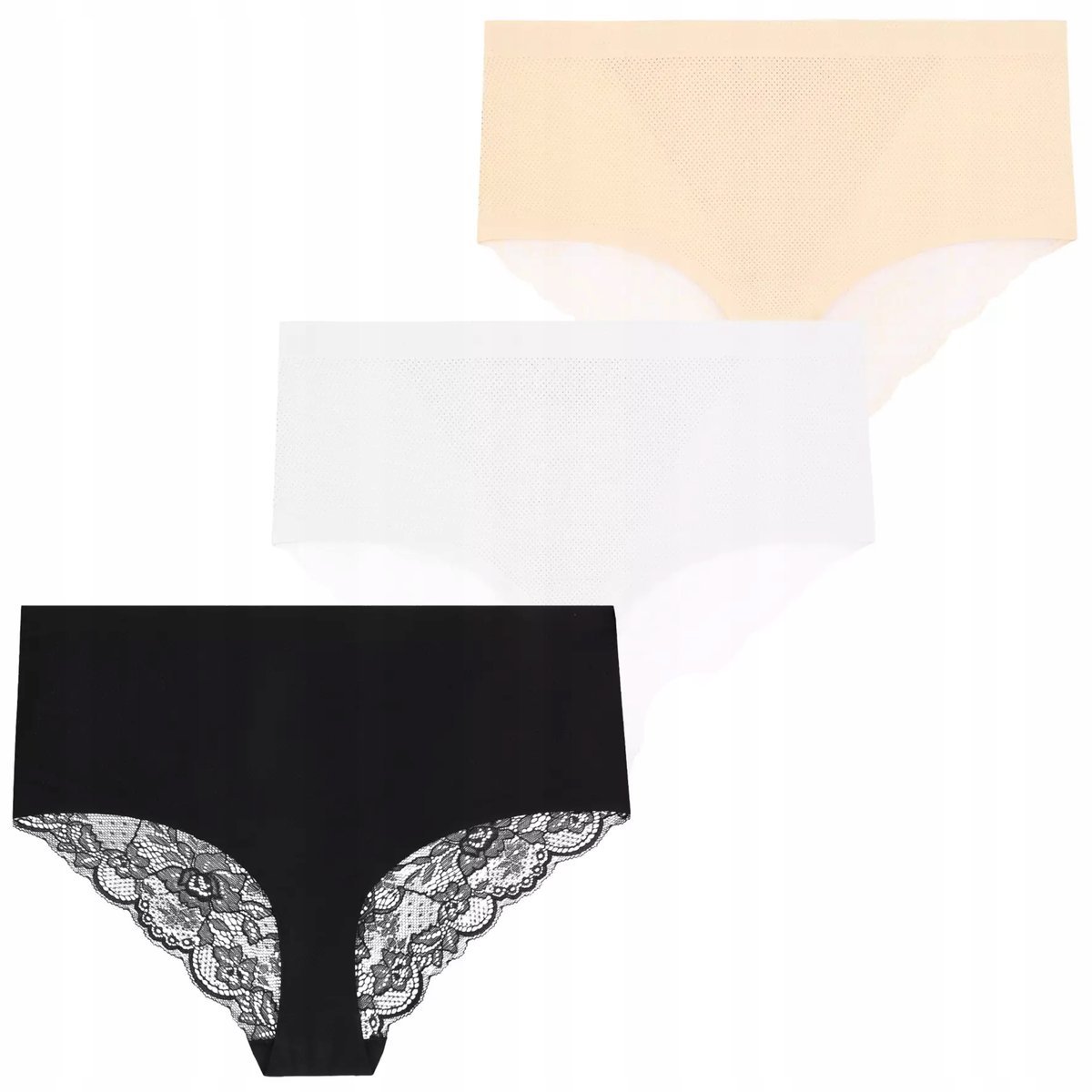 3X Figi Damskie Majtki Maxi Bikini Z Ozdobną Koronką Komplet Moraj L