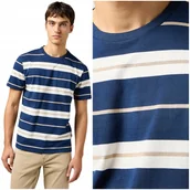 Koszulki męskie - Wrangler STRIPE TEE Iris granatowa bawełniana koszulka t-shirt w paski L - miniaturka - grafika 1