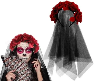 Opaska Wianek Z Kwiatami Coco Welon Kostium Strój Na Halloween Czerwony - Dodatki do strojów karnawałowych - miniaturka - grafika 1