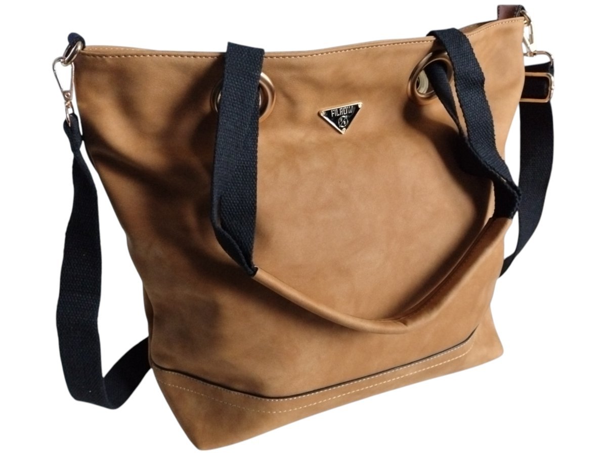 Torebka Damska Shopper Z Przegrodą Duża Brązowa Praktyczna Torba Na Ramię