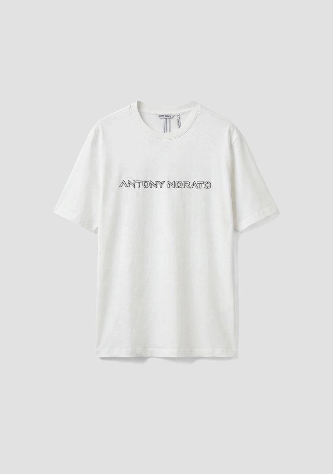 T-shirt con stampa logo męskie kremowy