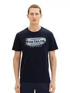 Koszulki męskie - TOM TAILOR Męski T-shirt z nadrukiem logo, 10668 - Sky Captain Blue, M - miniaturka - grafika 1