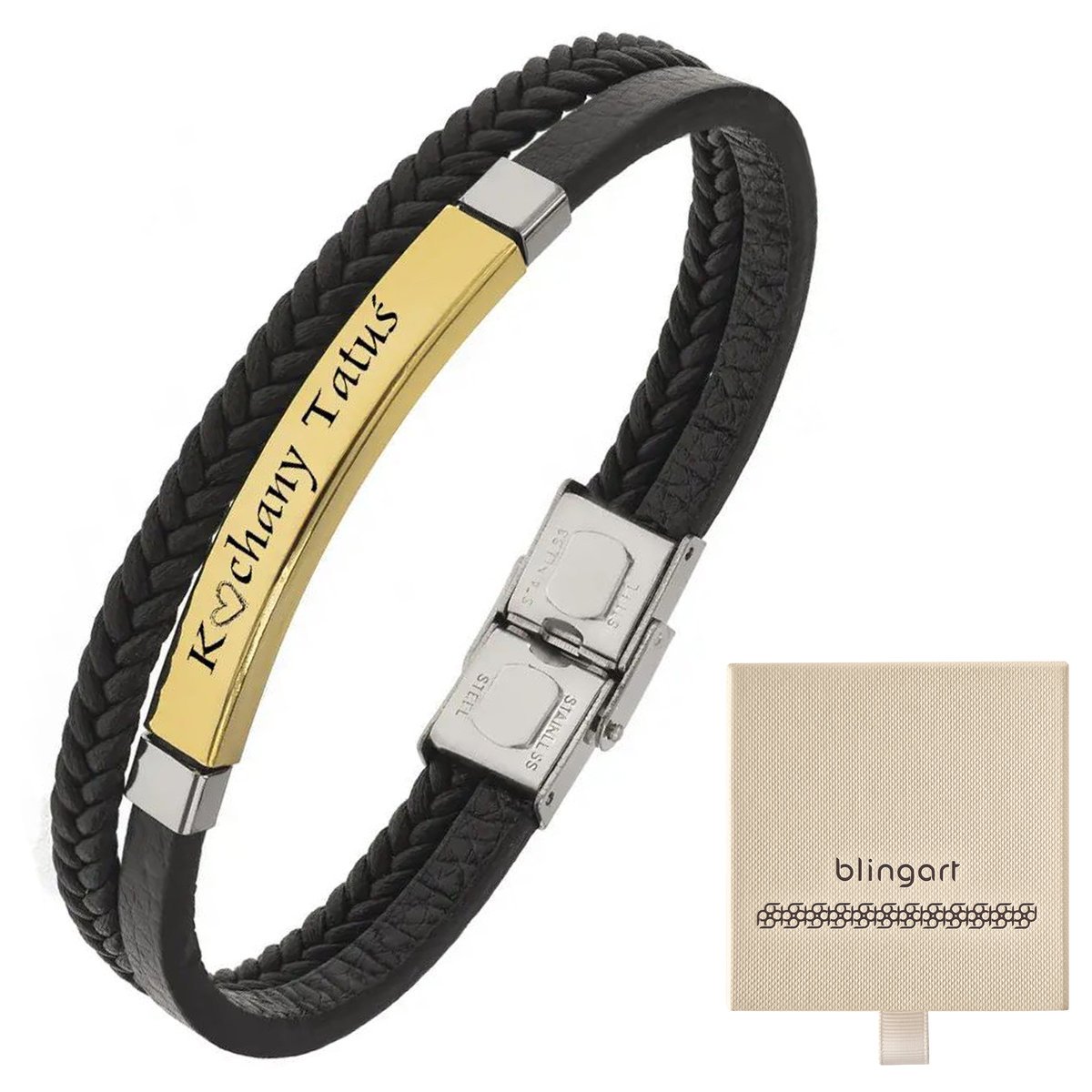 Bransoletka z GRAWEREM skórzana pozłacana PREZENT