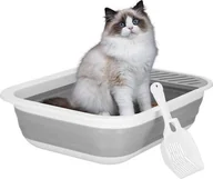 Kuwety dla kotów - Springos Kuweta otwarta dla kota z łopatką 45x34x12 cm szaro-biała UNIWERSALNY - miniaturka - grafika 1