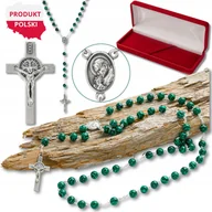 Naszyjniki - Różaniec Z Kamieni Naturalnych Malachit 8mm – Ręcznie Składany W Polsce, Posrebrzane Elementy Włoskie, Krzyż Św. Benedykta, Prezent Dla Osoby Wierzą.. - miniaturka - grafika 1