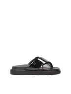 Klapki i japonki damskie - Czarne klapki z dwóch rodzajów skór - miniaturka - grafika 1