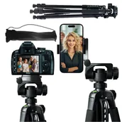 Statywy fotograficzne - Statyw Fotograficzny Tripod Uniwersalny stojak do Kamer 1/4 uchwyt na telefon aparat 170cm Alogy Czarny - miniaturka - grafika 1