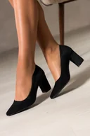 Czółenka - Czarne czółenka damskie Sergio Leone na słupku skórzana wkładka KY585 - miniaturka - grafika 1