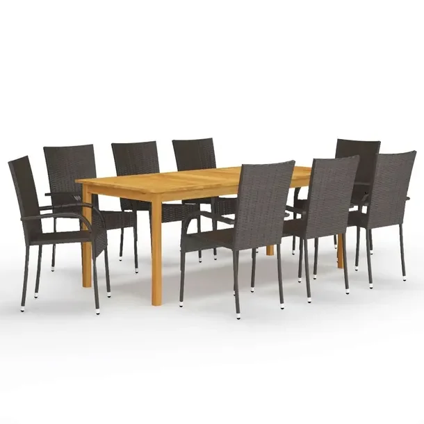 Zestaw jadalniany do ogrodu - stół 200x90x74 cm, brązowe krzesła rattan